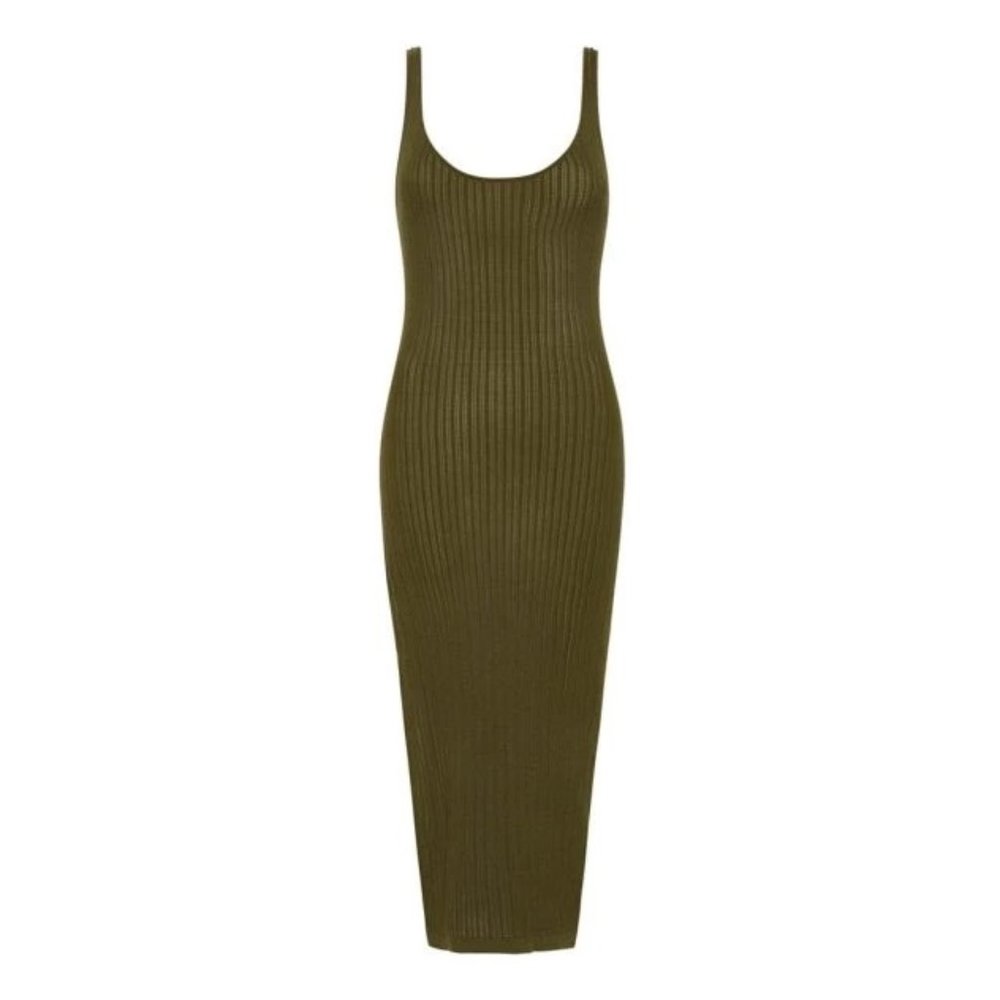 Kulani Kinis Olive Green Ribbed Midi Dress
